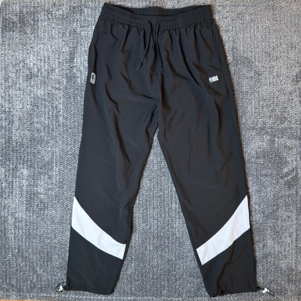 NBA Basketball Mens XL Black White Windbreaker Track Pants Joggers Drawstring